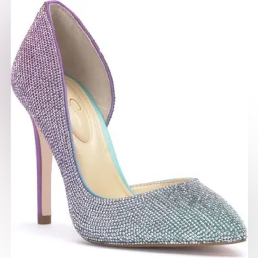 Jessica Simpson Lavender and Aqua Crystal Pointed-Toe Heels